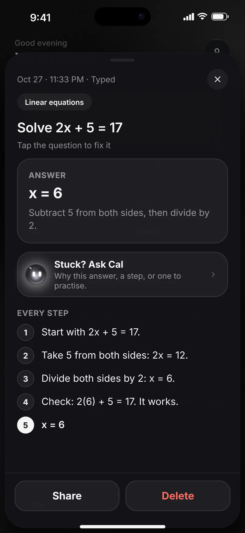 An answer with every step